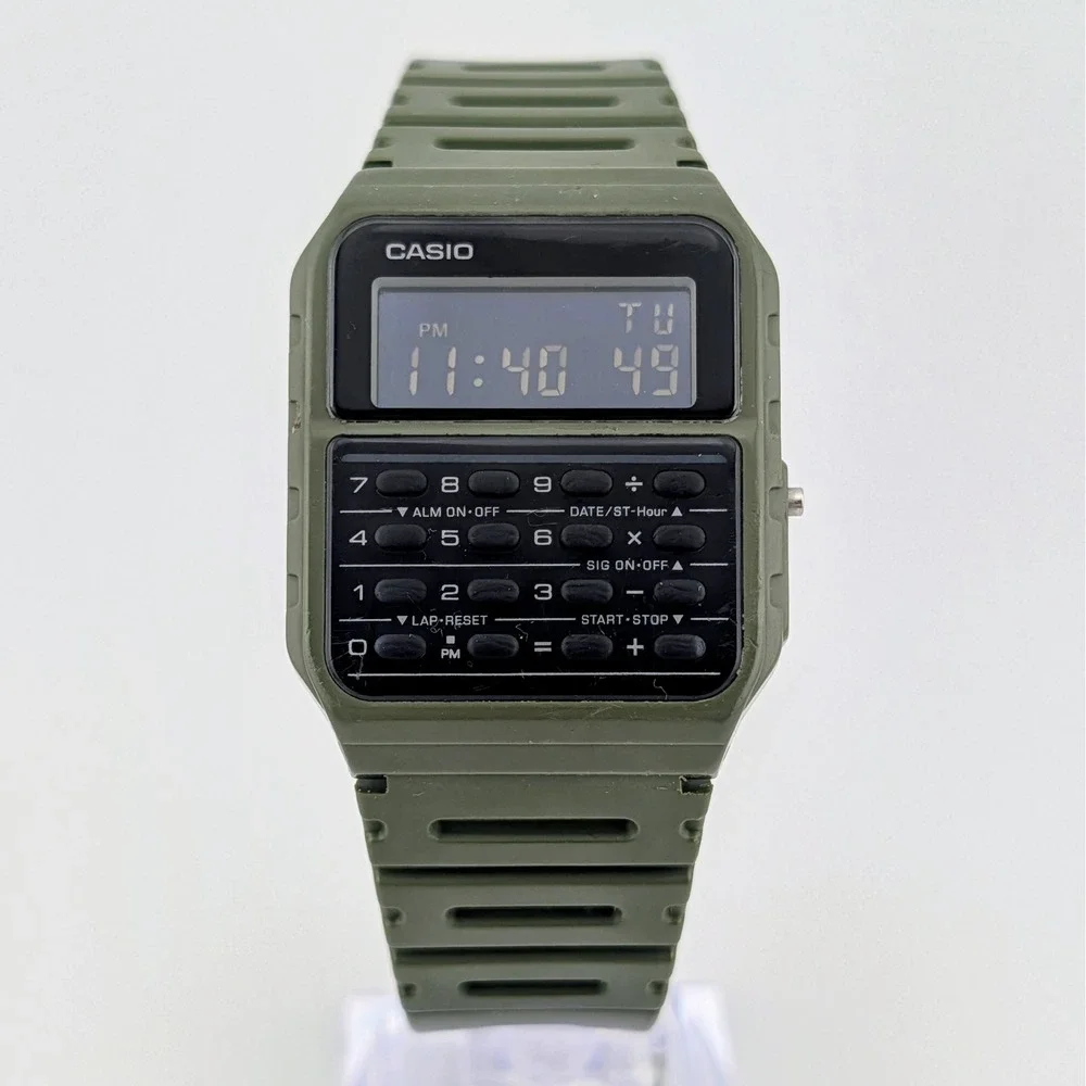 Casio CA-53W Olive Green Calculator Digital Watch 3208 Men's 35mm Working